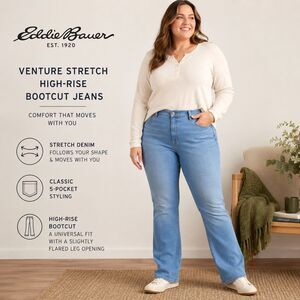 Eddie Bauer Venture Stretch Bootcut Jeans 18W High Rise NWT Curvy Light Denim